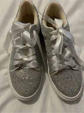 Sparkling Crystal-Embellished Women's Sneakers in Silver